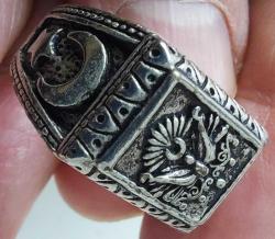 OSMANLI SON DÖNEMİ AYYILDIZLI VE TUĞRALI GÜMÜŞ-BRONZ-KALAY ALAŞIMLI MUHTEŞEM SANATSAL YÜZÜK AA1RRR1A ÇOK NADİR