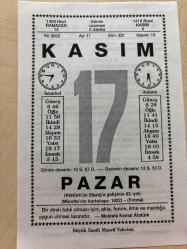 17 KASIM 2002 - TAKVİM YAPRAĞI - DOĞUM GÜNÜ HEDİYESİ - BÜYÜK SAATLİ MAARİF TAKVİMİ -  MUSTAFA KEMAL ATATÜRK - HZ.MUHAMMED - HANGİSİ ADLI YAZI - YALNIZ KALMAMAK İÇİN İHTİYARLAR NE YAPMALI NE YAPMAMALI