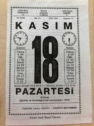 18 KASIM 2002 - TAKVİM YAPRAĞI - DOĞUM GÜNÜ HEDİYESİ - BÜYÜK SAATLİ MAARİF TAKVİMİ - HZ.MUHAMMED - CAN YÜCEL - ÖLMÜŞ ADLI YAZI -  YALNIZ KALMAMAK İÇİN İHTİYARLAR NE YAPMALI NE YAPMAMALI