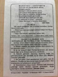 18 KASIM 2002 - TAKVİM YAPRAĞI - DOĞUM GÜNÜ HEDİYESİ - BÜYÜK SAATLİ MAARİF TAKVİMİ - HZ.MUHAMMED - CAN YÜCEL - ÖLMÜŞ ADLI YAZI -  YALNIZ KALMAMAK İÇİN İHTİYARLAR NE YAPMALI NE YAPMAMALI