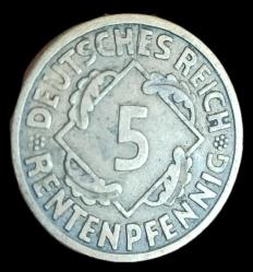 Almanya Weimar Cumhuriyeti 1923 A 5 RentenPfennig