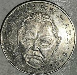 ALMANYA 1990  2 MARK   Ludwig Erhard. 40. Yıldönümü - Federal Cumhuriyet (1948 - 1988)
