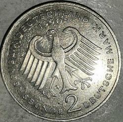 ALMANYA 1990  2 MARK   Ludwig Erhard. 40. Yıldönümü - Federal Cumhuriyet (1948 - 1988)