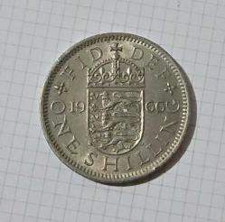 İngiltere 1966 1 Şilin taçlı kalkan üzerinde üç aslan