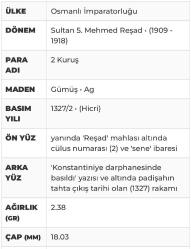 5. MEHMED REŞAD · 2 KURUŞ · (1327/2) · KOSTANTİNİYE · GÜMÜŞ YÜKSEK KONDİSYON