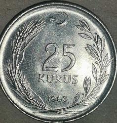 TÜRKİYE  1968  25  KURUŞ