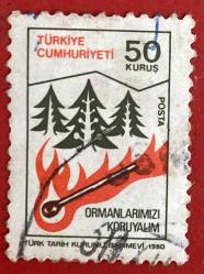 Türk Pulu - Turkish Stamp - Postadan Geçmiş Pul Filateli - Damgalı - ORMANLARIMIZI KORUYALIM TEMALI PUL, 50 KURUŞ- Türkiye Cumhuriyeti - NOSTALJİK DOĞUM GÜNÜ HEDİYESİ