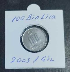 TÜRKİYE 100 BİN LİRA (2003) ÇİL / KARTON KAPAMADA