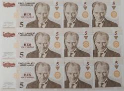 8.EMİSYON 5 YTL (YENİ TÜRK LİRASI) KISA RADAR SET 9 ADET KAĞIT PARALAR ORİJİNAL ÇİLL ÇOK ÇOK NADİR