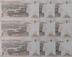 8.EMİSYON 5 YTL (YENİ TÜRK LİRASI) KISA RADAR SET 9 ADET KAĞIT PARALAR ORİJİNAL ÇİLL ÇOK ÇOK NADİR