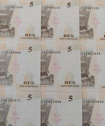 8.EMİSYON 5 YTL (YENİ TÜRK LİRASI) KISA RADAR SET 9 ADET KAĞIT PARALAR ORİJİNAL ÇİLL ÇOK ÇOK NADİR