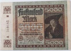 1922 ALMANYA 5000 MARK (BEŞ BİN) REICHS BANKNOTE ORİJİNAL KAĞIT PARASI ÇİLALTI A310185M NADİRDİR
