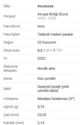 Avusturya 2022 20 Euro Cent Belvedere kalesi