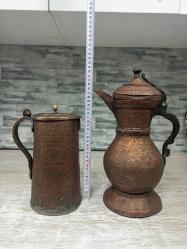 Antika Osmanlı Acem İşi Bakır Sürahi ve Şerbetlik