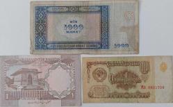 2001 AZERBAYCAN 1000 MANAT-1984 PAKİSTAN 1 RUPEE-1961 RUSYA 1 RUBLE ORİJİNAL KAĞIT PARA SETİ AC1340123-QP4645111-MX5831709 NADİRDİR