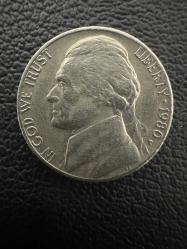 USA Amerika  ABD 5 Cent , 1980 Jefferson Nikel Darphane işareti 