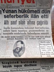 Cumhuriyet Gazetesi - 18 Birincikanun (Aralık) 1944 - Yeni Sipariş Edilecek Gemilere Dair Yazan Abidin Daver Köşe Yazısı - Rus Fransız İttifakının Metni Dün Neşredildi - Yunan Hükümeti Dün Seferberlik İlan Etti - Sicilya'da İsyan Çıktı Belediye Adliye Maliye Binaları Yağma Edildi - Siegfried Hattında Büyük Topçu Düellosu - Macaristan'da Sovyetler İki Şehir Daha Aldılar - Dün Yapılan Lig Maçları Ve Kır Koşuları - Beşiktaş Beykoz Maçından Bir Sahne Fotoğraf - Fenerbahçe Vefa'yı 4 1 Yendi - Yeni Mebuslarımız - İstanbul Boks Şampiyonasının Final Maçları Tehir Edilmelidirler - Ayakta Dinlenmenin Tatlı Uykuya Dalmanın Sırları Yazan Rusçuklu Hakkı - İsviçre'de Yeni Bir İş Kanunu Hazırlanıyor Yazan Ahmed Halil - Şef Cemil Türk Arman Konseri - Meşum Fahişe Lale Sinemasında - Hindistan'ın İstikbali Yazan Ömer Rıza Doğrul Köşe Yazısı - Ankara At Yarışlarının Neticeleri - Burhan Felek Köşe Yazısı - Hasan Limon Kolonyası - Bugünkü Radyo Programı - Ses Opereti Tiyatrosu - Tural Öksürüğü Keser