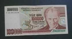 7 Emisyon F 36 seri 100 Bin Lira Çil altı