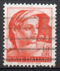 İTALYA   6. Mart.1961 Michelangelo'nun Sistine Şapeli'nden Tasarımları İtalya'da basılan bu pul, Şistine Şapeli'nden bir `Ignudi` başını göstermektedir. 10L   turuncu kırmızı