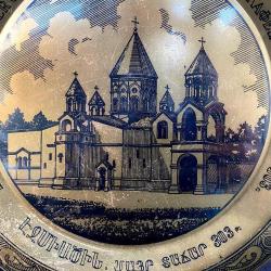 1970 Sovyet Rusya, Etchmiadzin Katedrali Dekoratif Pirinç Tabak