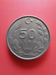 T.C. Merkez Bankası Madeni 50 Lira (1987 Yılı Üretimi) / Bakır - Nikel
