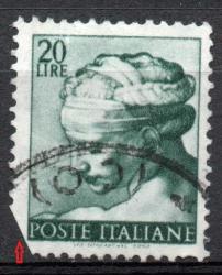 İTALYA   6. Mart.1961 Michelangelo'nun Sistine Şapeli'nden Tasarımları  İtalya'da basılan bu  pul,  Sistine Şapeli'nden bir Libya Sibyl'inin başını göstermektedir.  20L  mavimsi yeşil resimde görülen haliyle