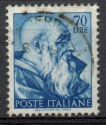 İTALYA   6. Mart.1961 Michelangelo'nun Sistine Şapeli'nden Tasarımları  İtalya'da basılan bu pul, Michelangelo serisinden Peygamber  Zechariah başını gösteriyor 70L  mavi