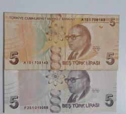 5 Türk Lirası A Serisine Has Tarçın Reng 9 Emisyon  1 Tertip