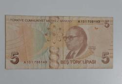 5 Türk Lirası A Serisine Has Tarçın Reng 9 Emisyon  1 Tertip