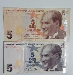 5 Türk Lirası A Serisine Has Tarçın Reng 9 Emisyon  1 Tertip