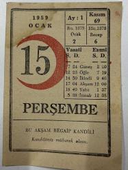 15 Ocak 1959 Takvim Yaprağı