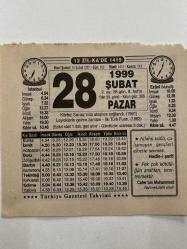 Efemera - 28 Şubat 1999 Takvim Yaprağı - kitantik - kitaLog