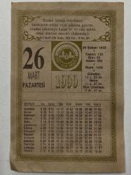 Efemera - 26 Mart 1990 Takvim Yaprağı - kitantik - kitaLog