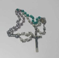 Retro Gümüş Ton Metal ve Boncuk Hristiyan Tespihi