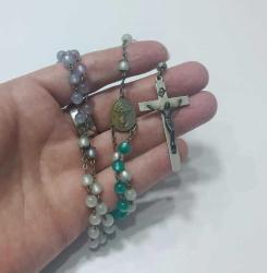 Retro Gümüş Ton Metal ve Boncuk Hristiyan Tespihi