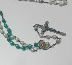 Retro Gümüş Ton Metal ve Boncuk Hristiyan Tespihi