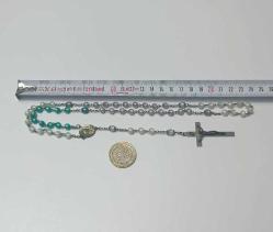 Retro Gümüş Ton Metal ve Boncuk Hristiyan Tespihi