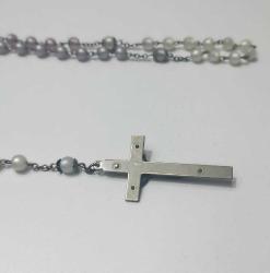 Retro Gümüş Ton Metal ve Boncuk Hristiyan Tespihi