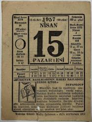 15 Nisan 1957 Takvim Yaprağı
