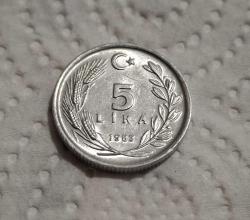 118/  5 Lira (1983) Alüminyum Çil kondisyonda