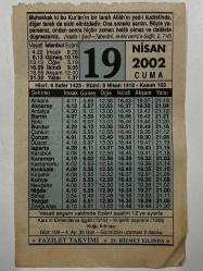 Efemera - 19 Nisan 2002 Takvim Yaprağı - kitantik - kitaLog