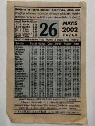 26 Mayıs 2002 Takvim Yaprağı