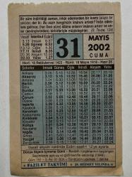 31 Mayıs 2002 Takvim Yaprağı