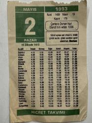 Efemera - 2 Mayıs 1993 Takvim Yaprağı - kitantik - kitaLog