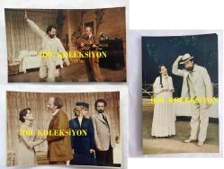 CİHAN ÜNAL'IN ORİJİNAL 3'Lü FOTOĞRAF SETİ, 18 x 11 cm ve 17  x 10 cm EBADINDA 3 ADET FOTOĞRAF - CİHAN ÜNAL ''VANYA DAYI''' OYUNUNDA İSMET AY, TİLBE BATUM, CÜNEYT TÜREL ve NURSELİ İDİZ İLE AYNI SAHNEDE
