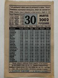 30 Mayıs 2002 Takvim Yaprağı