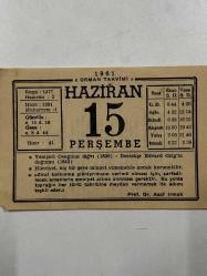 Efemera - 15 Haziran 1961 Takvim Yaprağı - kitantik - kitaLog