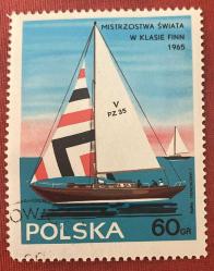 Polonya Pulu - Polska Stamp - Postadan Geçmiş Pul Filateli - Damgalı - 1965 - Dünya Şampiyonası Finn Yelken Temalı Pul  , 60 PARA - YABANCI PULLAR - NOSTALJİK DOĞUM GÜNÜ HEDİYESİ