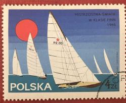 Polonya Pulu - Polska Stamp - Postadan Geçmiş Pul Filateli - Damgalı - 1965 - Dünya Şampiyonası Finn -Yelken Temalı Pul  , 1 PARA - YABANCI PULLAR - NOSTALJİK DOĞUM GÜNÜ HEDİYESİ