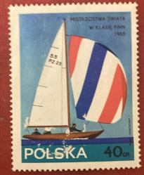 Polonya Pulu - Polska Stamp - Postadan Geçmiş Pul Filateli - Damgalı - 1965 - Dünya Şampiyonası Finn -Yelken Temalı Pul  , 40 PARA - YABANCI PULLAR - NOSTALJİK DOĞUM GÜNÜ HEDİYESİ
